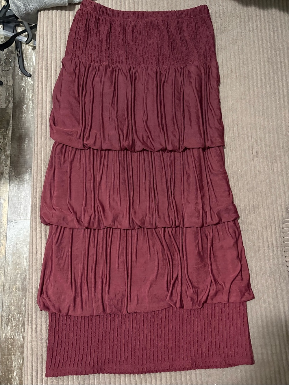 Zadie B’s Women's Tiered Maxi Skirt in Deep Burgundy